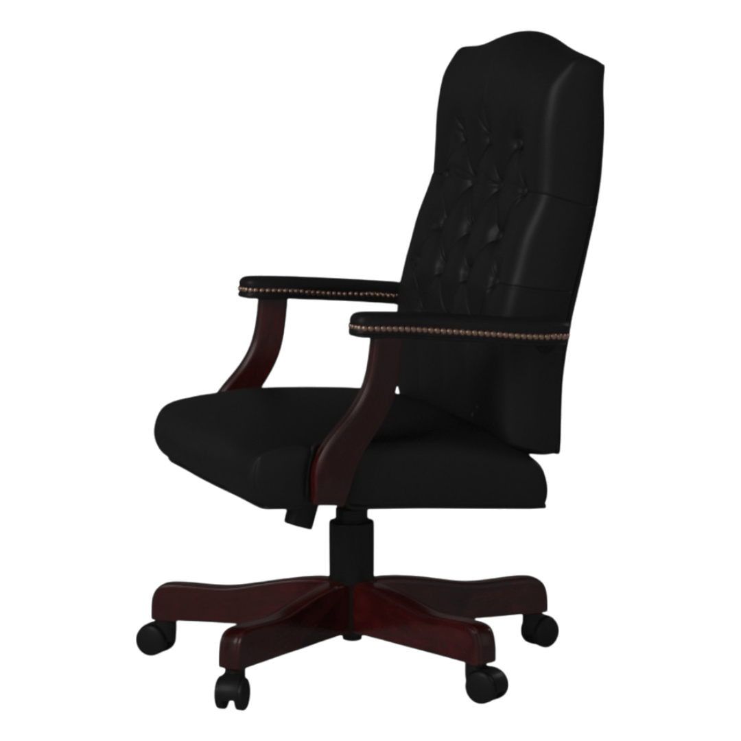 Boss Classic Black Caressoft Chair With Mahogany Finish Frame