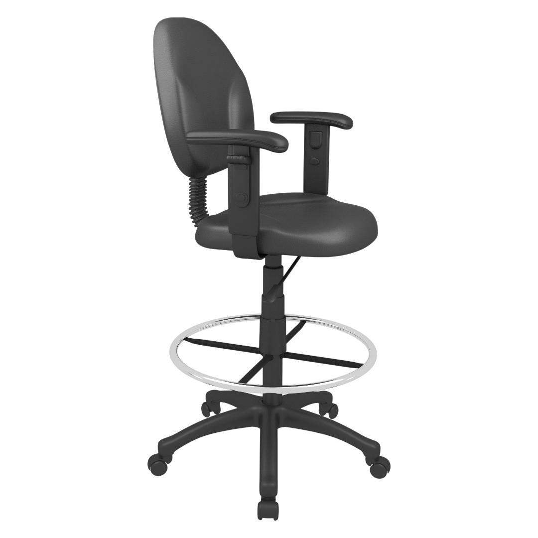 Boss Black Antimicrobial Drafting Stools W/Adj Arms & Footring