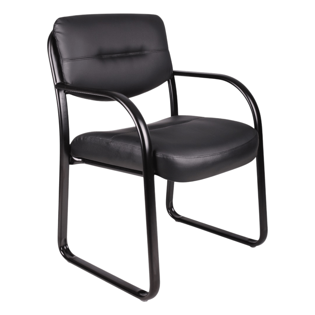 Boss Leather Sled Base Side Chair, Black - Image 4