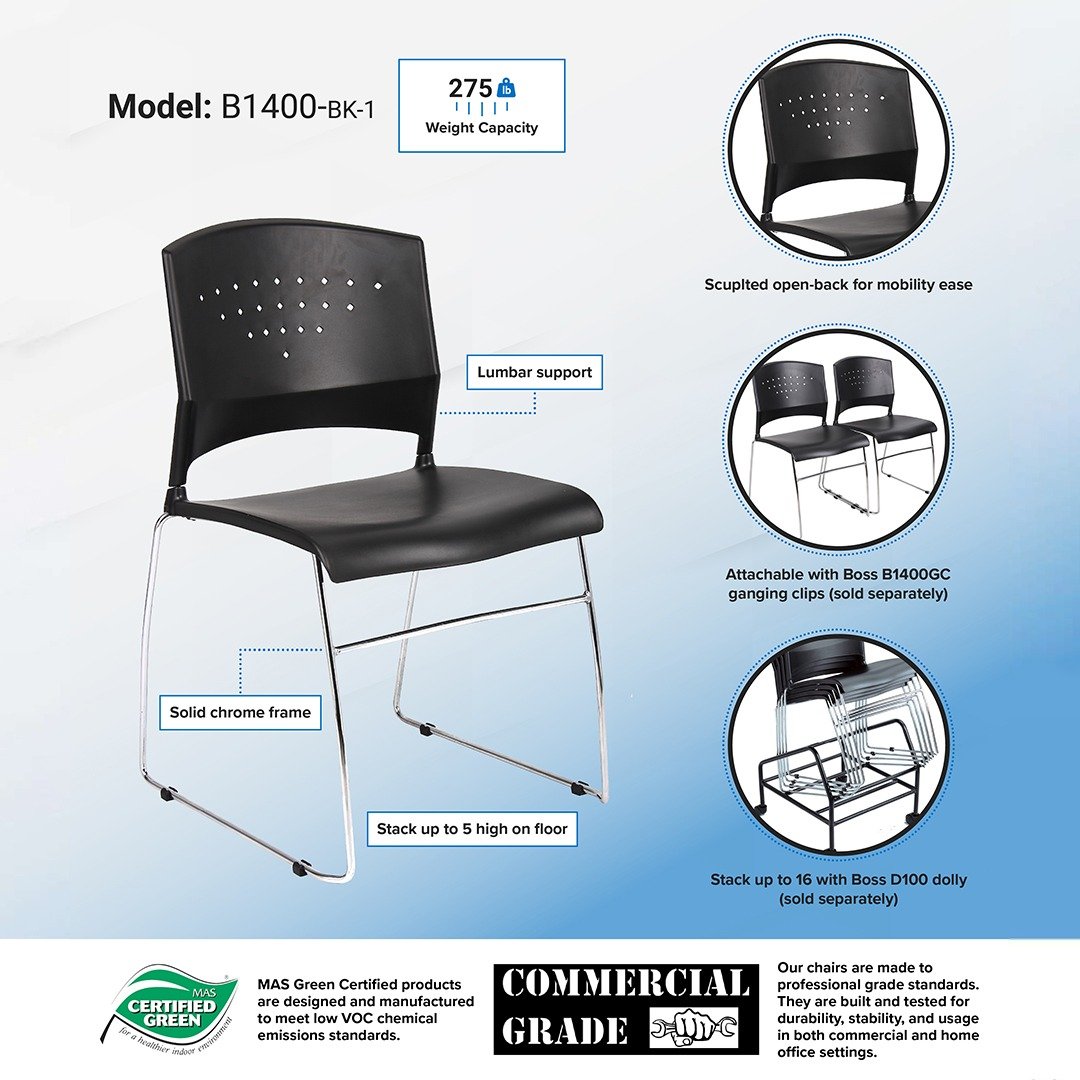 Boss Black Stack Chair With Chrome Frame, 1Pc Pack - Image 6