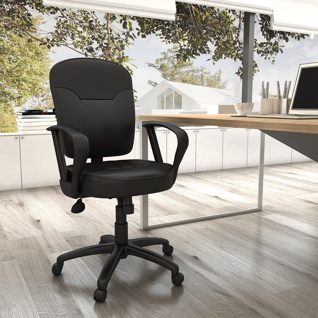 Boss Black Leather Task Chair W/ Loop Arms - Image 6