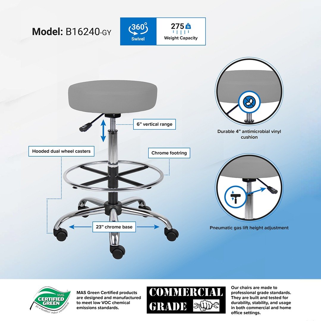 Boss Antimicrobial Vinyl Medical/Drafting Stool - Image 7