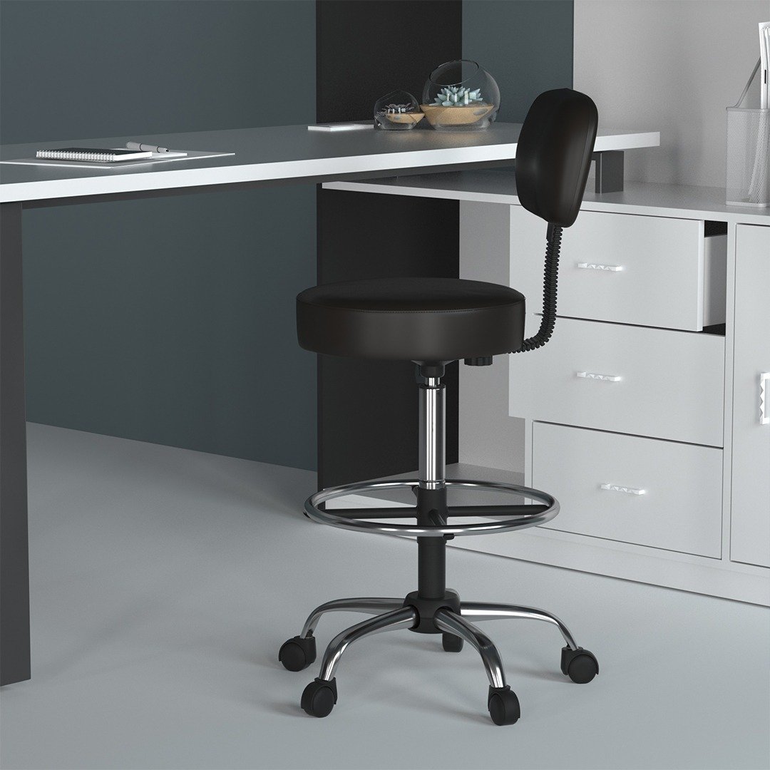 Boss Antimicrobial Vinyl Medical/Drafting Stool W/ Back Cushion