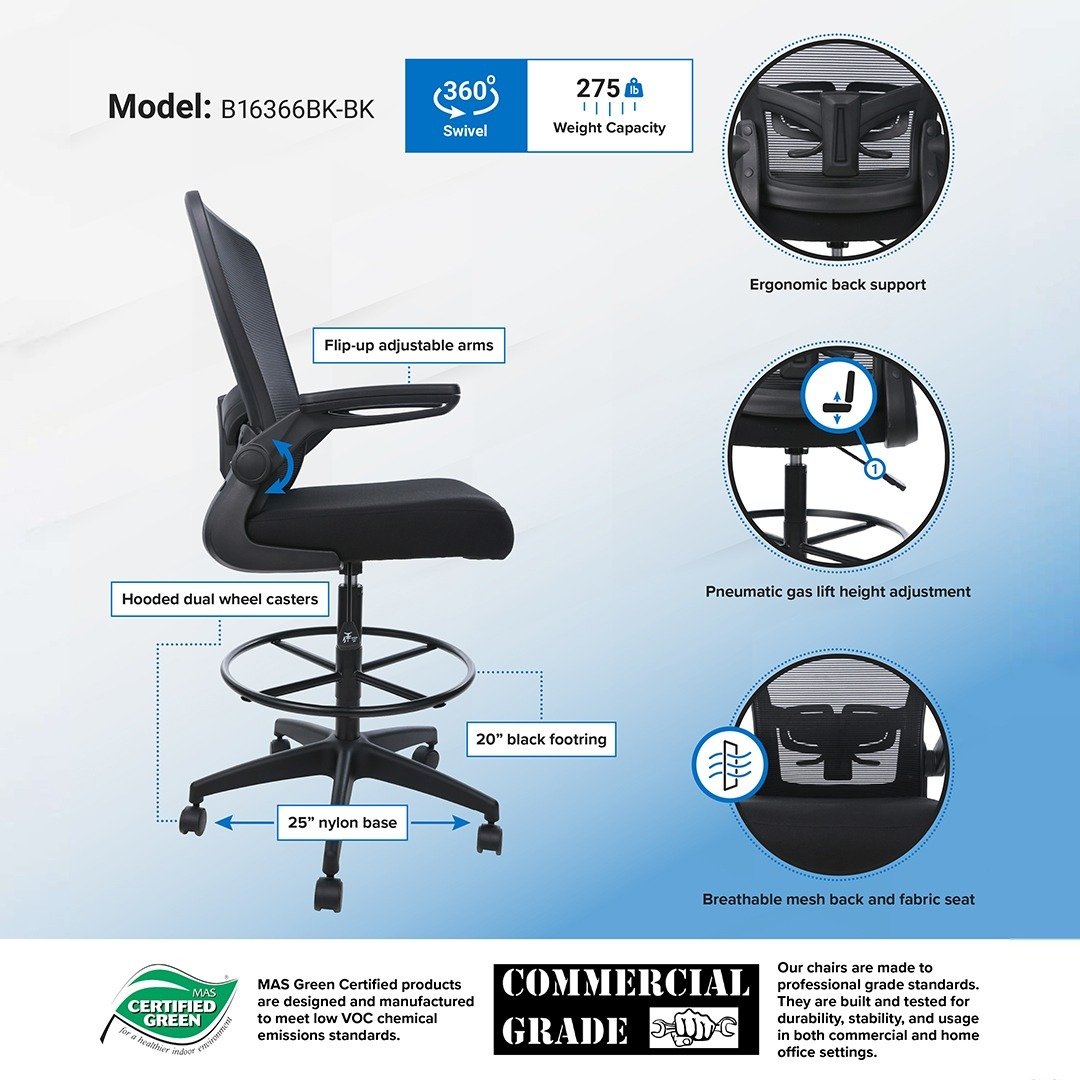 Boss Mesh Drafting Stool w/ Flip Arms - Image 2