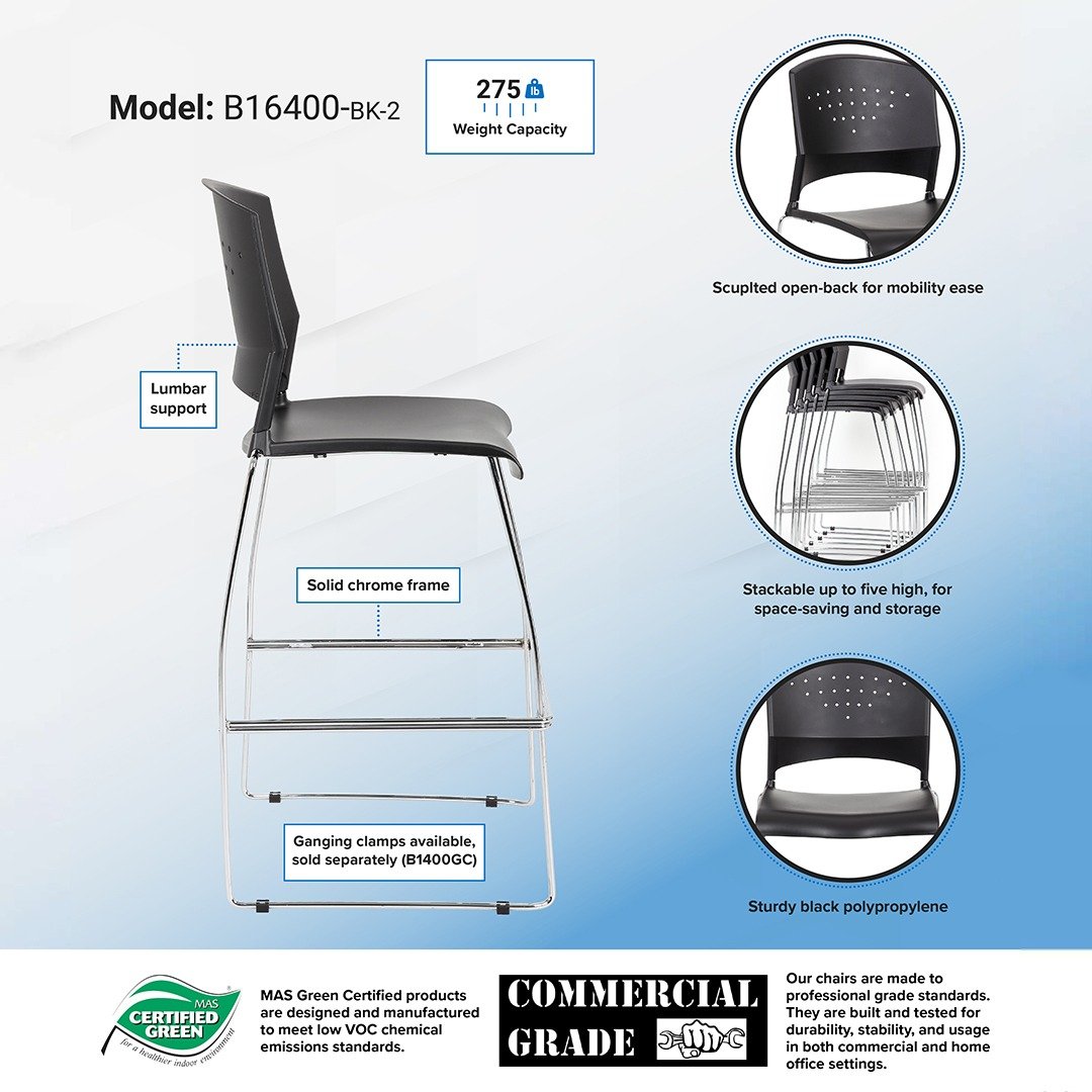 Boss Black Stool With Chrome Frame