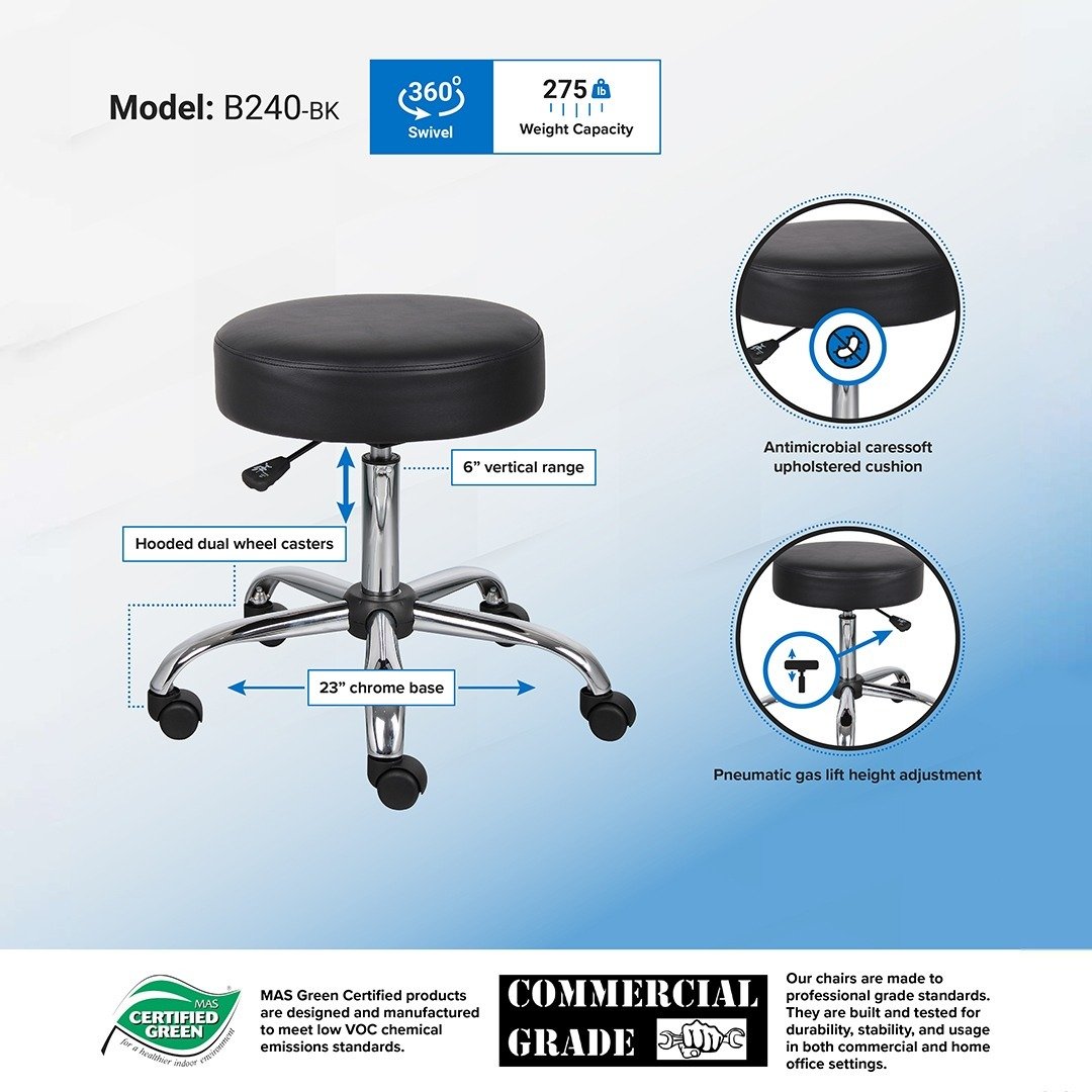 Boss Black Antimicrobial Vinyl Medical Stool - Image 7