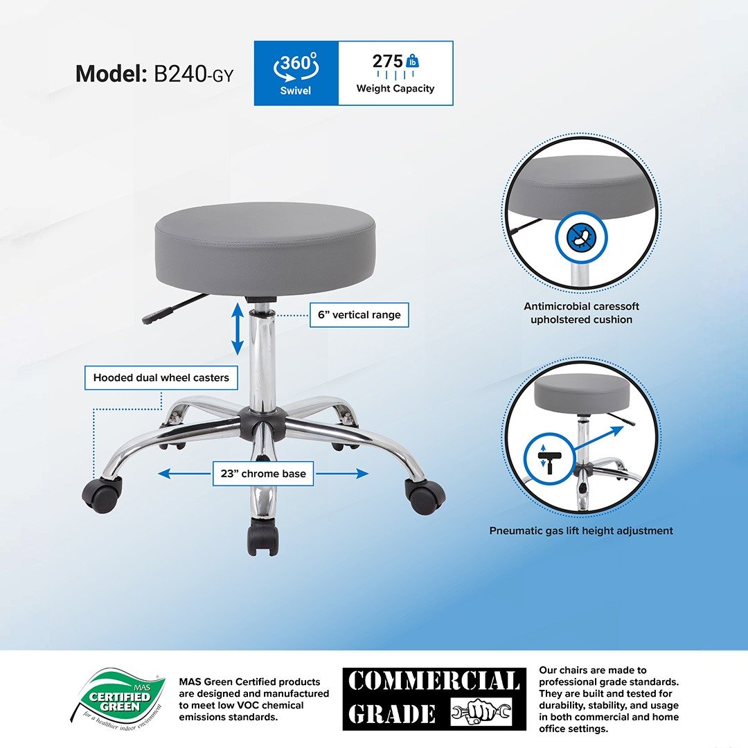 Boss Grey Antimicrobial Medical Stool - Image 6