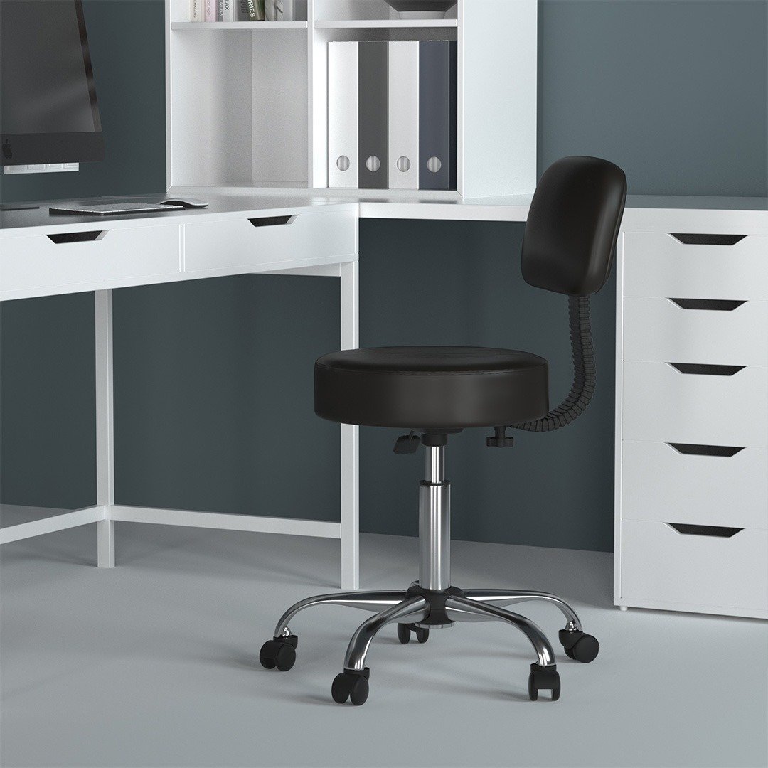 Boss Black Antimicrobial Vinyl Medical Stool W/ Back Cushion - Image 3