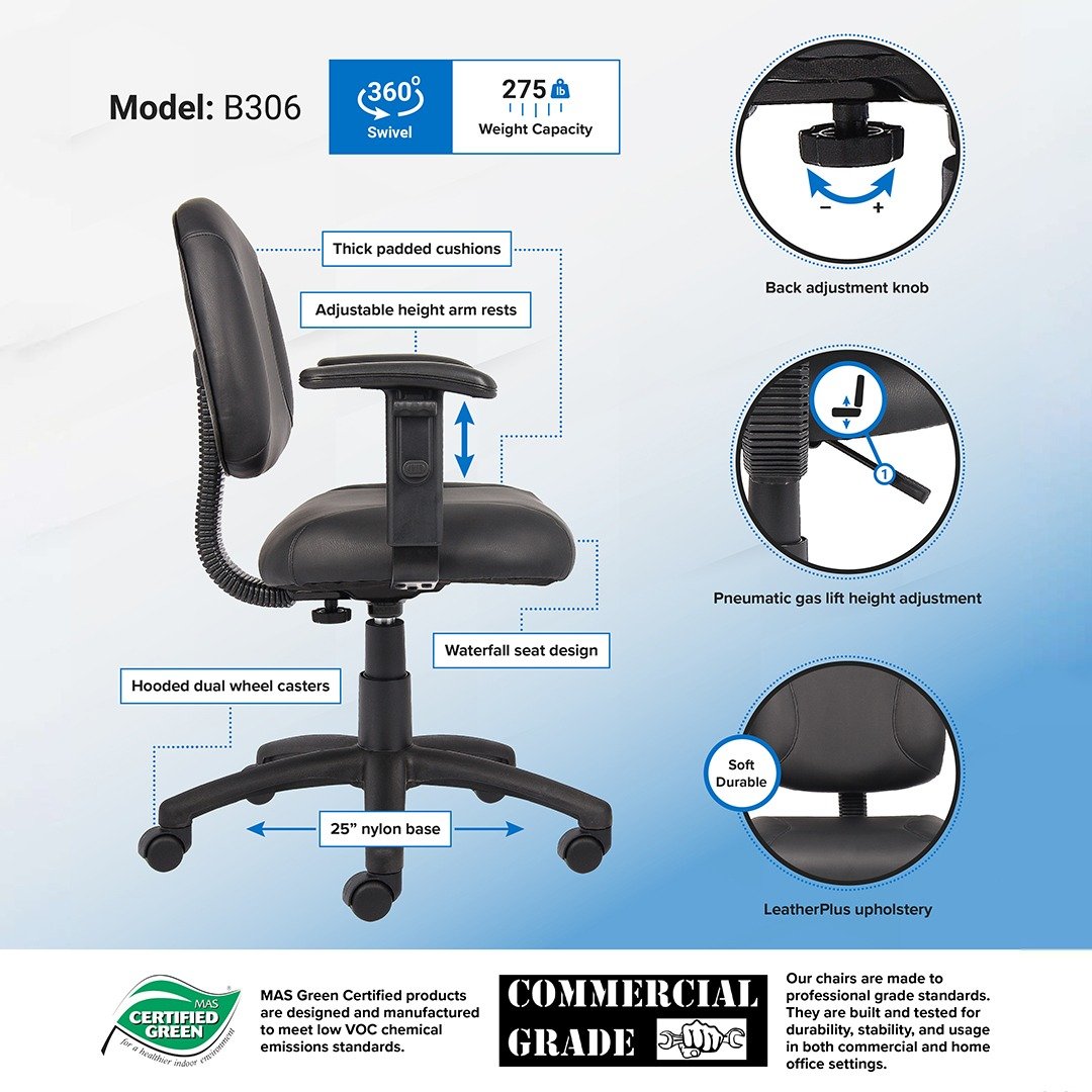 Boss Black Posture Chair W/ Adjustable Arms