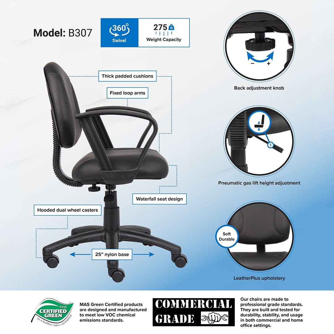 Boss Black Deluxe Posture Chair W/ Loop Arms