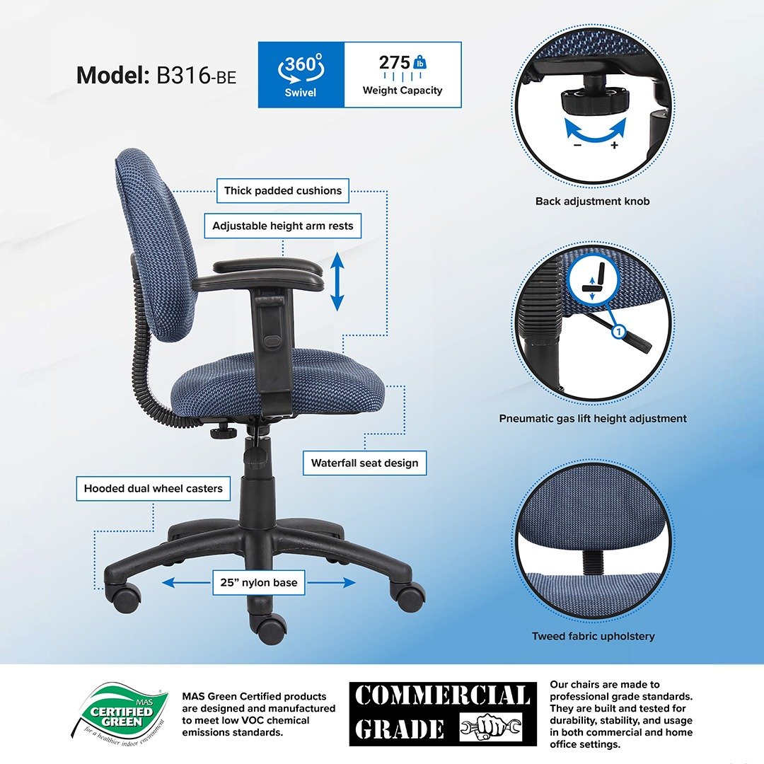 Boss Blue  Deluxe Posture Chair W/ Adjustable Arms - Image 6