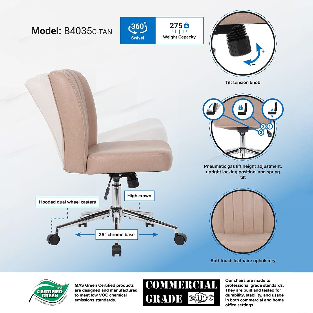 Boss Soft Touch Leathaire Task Chair, Tan - Image 7