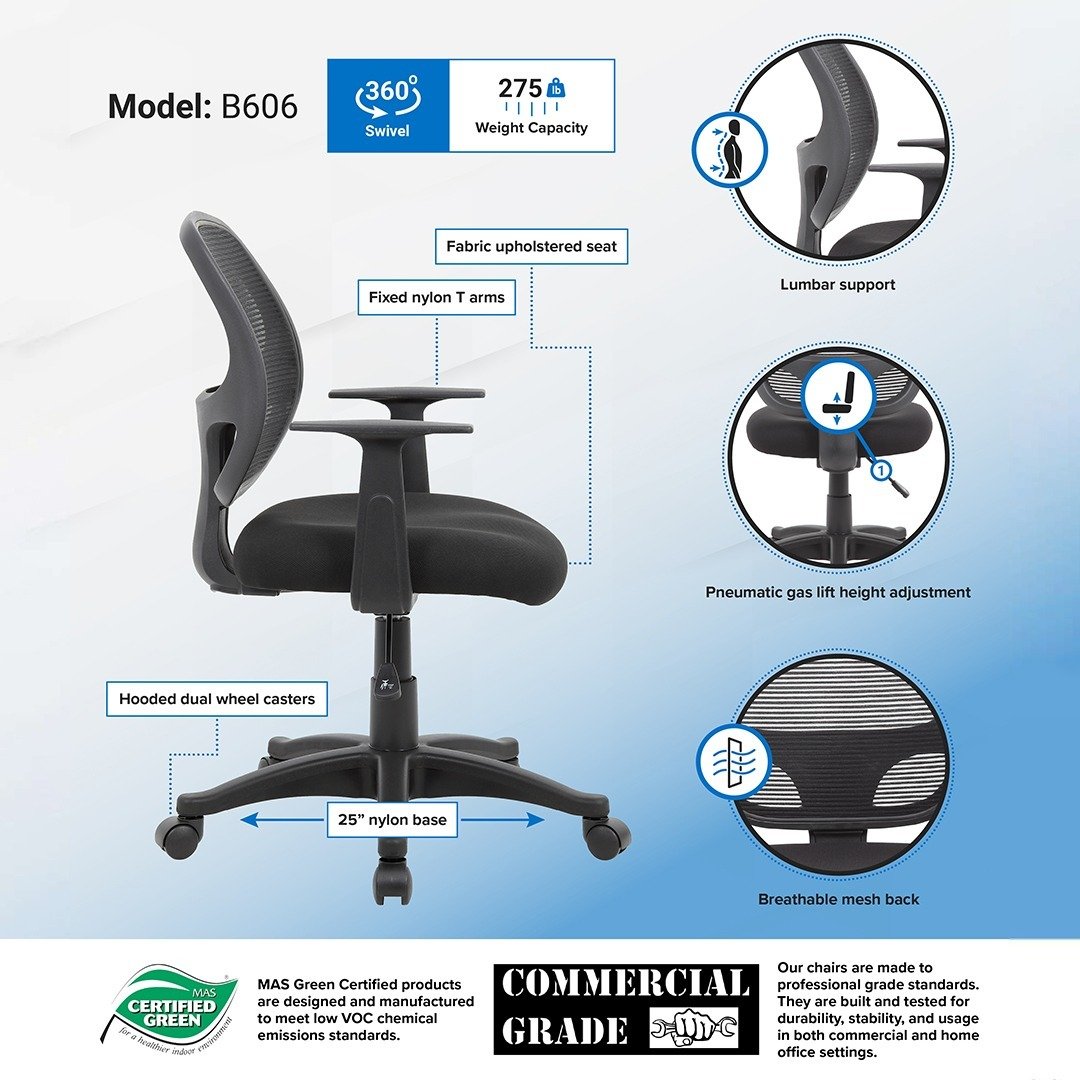 Boss Commercial Grade Mesh Task Chair W/ T-Arms