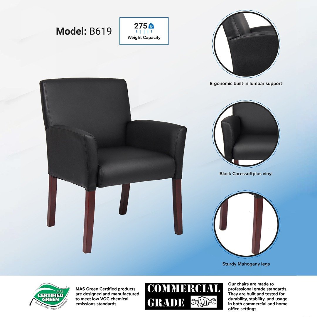 Boss Box Arm guest, accent or dining chair W/Mahogany Finish