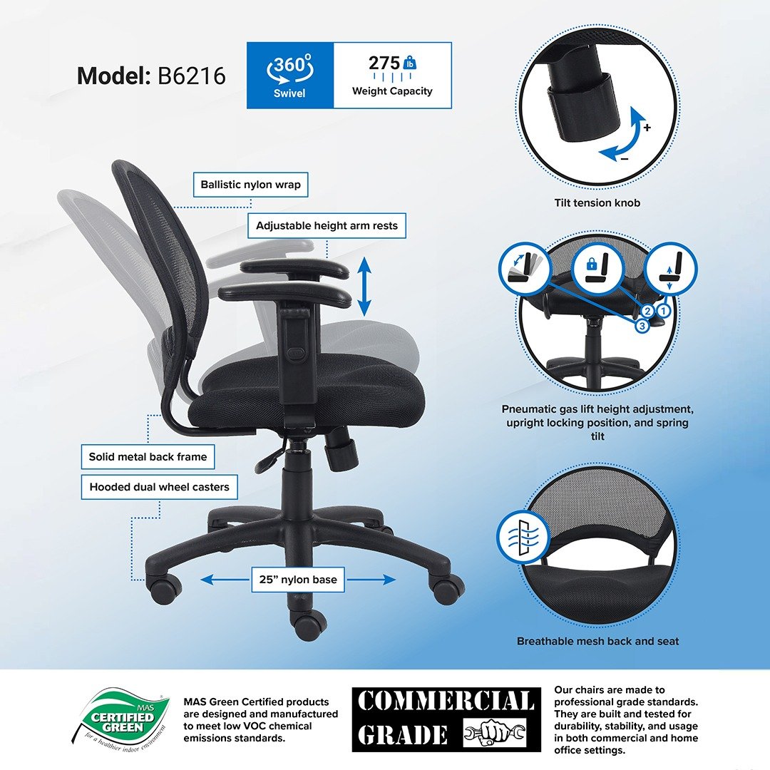 Boss Mesh Chair With Adjustable Arms