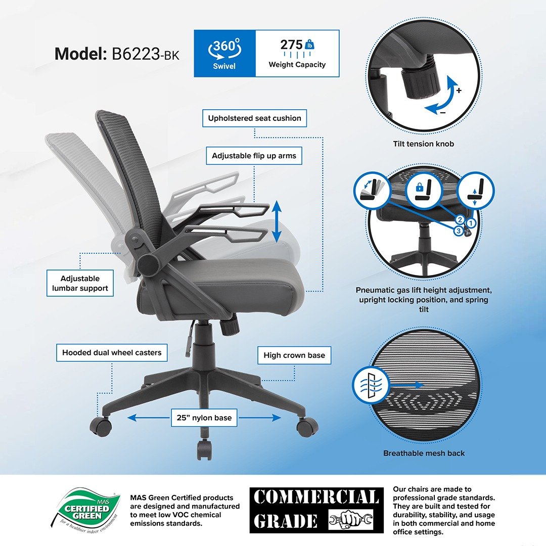 Boss Mesh Flip Arm Task Chair