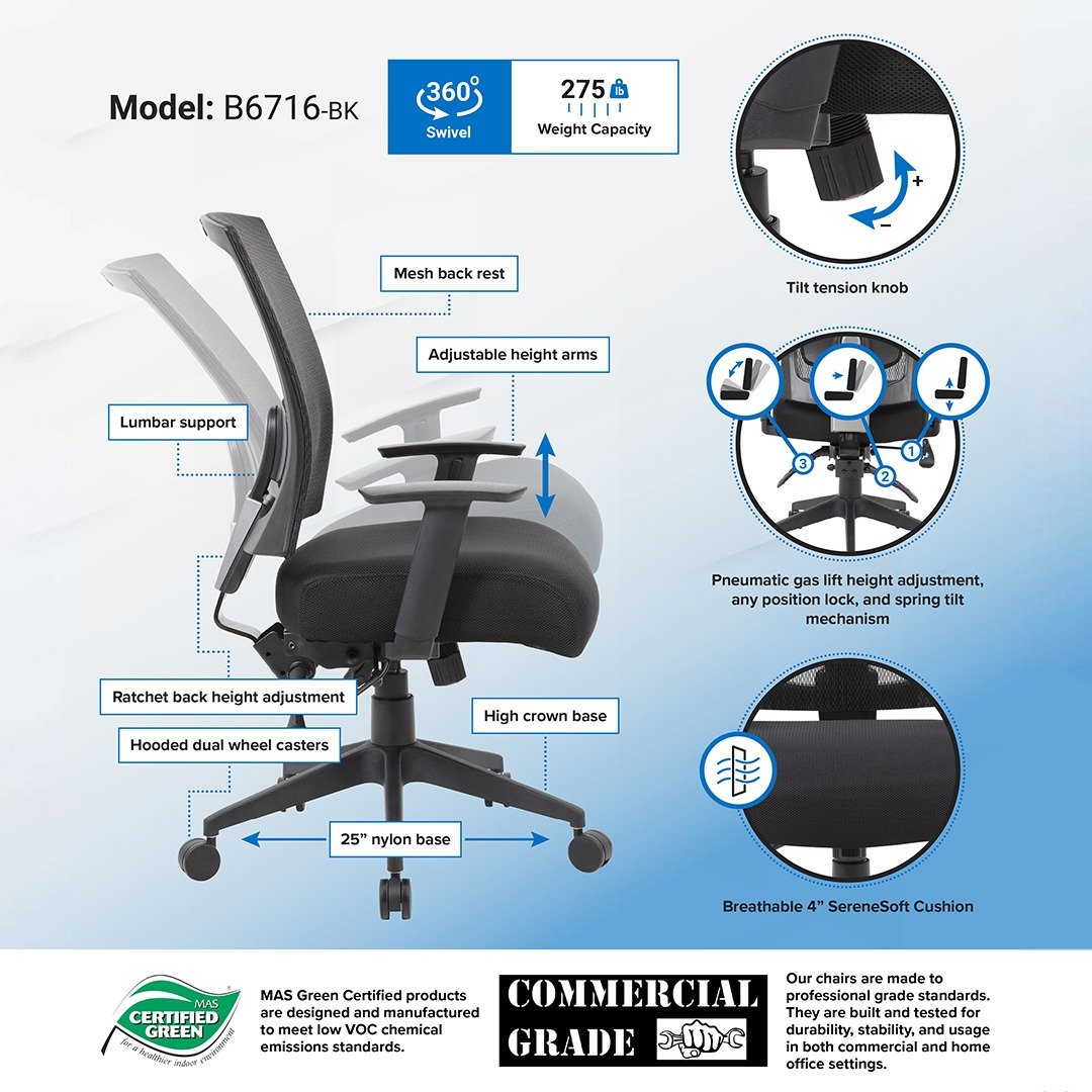 Boss Contract Mesh Back Task Chair w/ Seat Slider