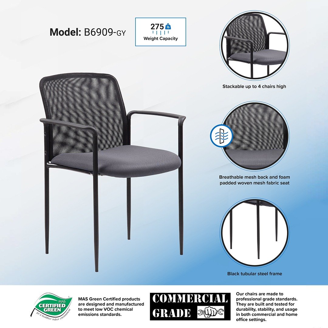 Boss Stackable Mesh Guest Chair – Grey