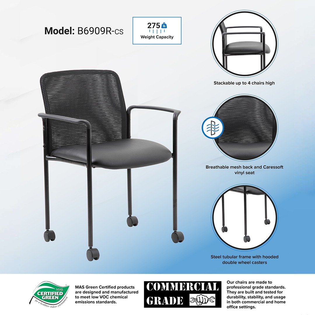 Boss Mesh Guest Chair with Casters, Black - Image 6