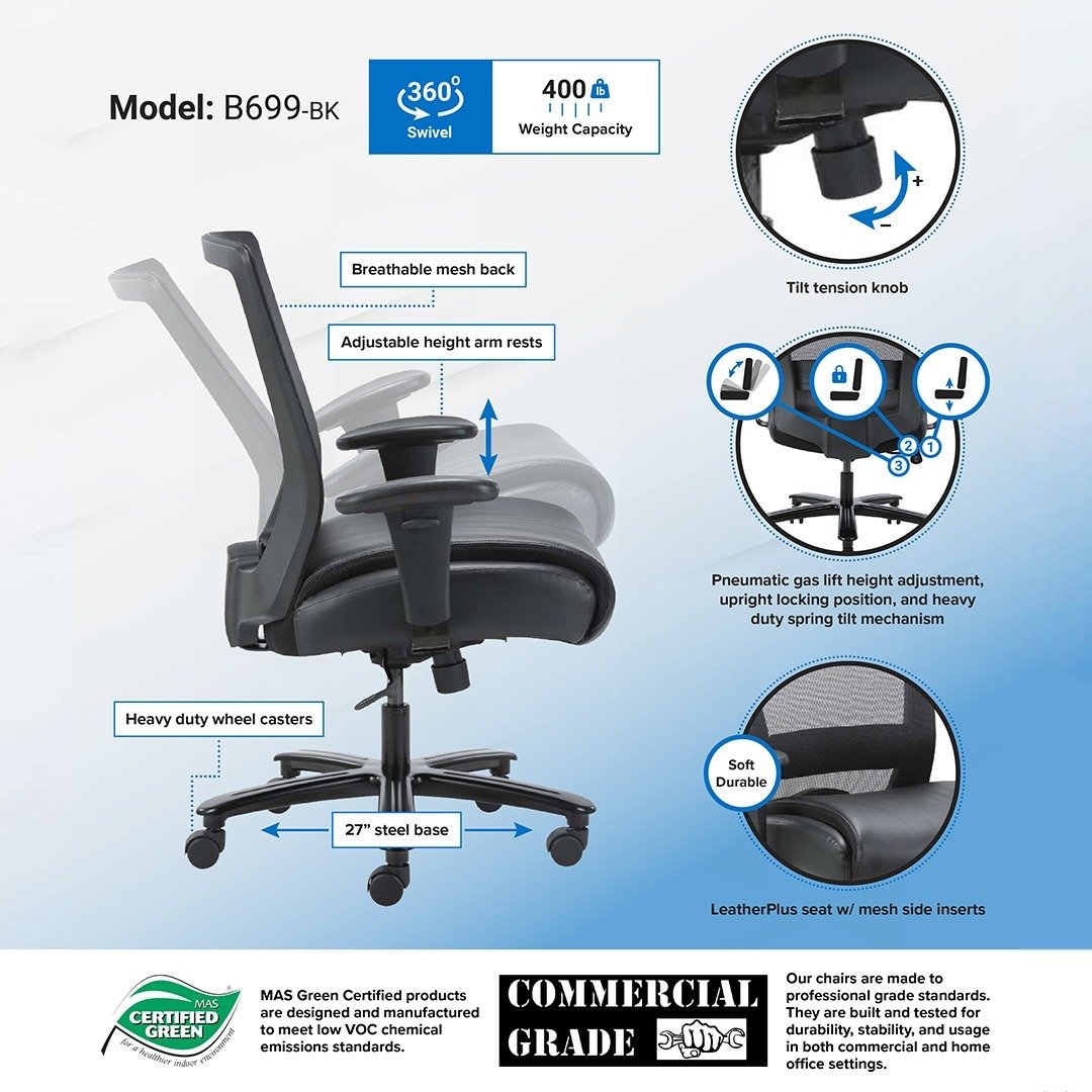 Boss Mesh Heavy Duty Chair, 400 lb weight capacity