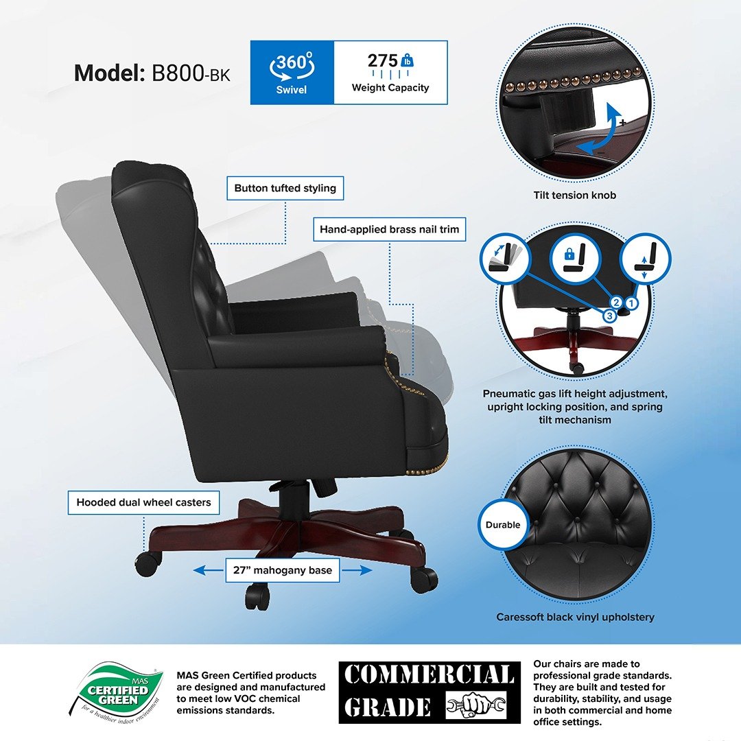 Boss Wingback Traditional Guest Chair In Black