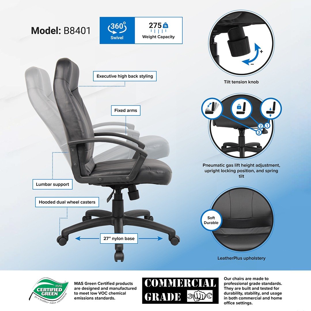 Boss High Back LeatherPlus Chair - Image 4