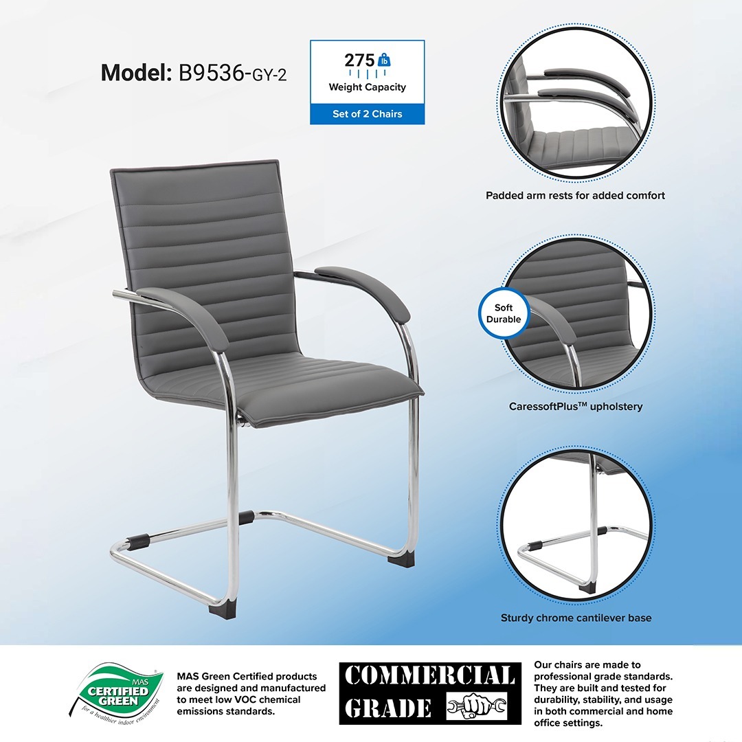 Boss Chrome Frame, Grey Vinyl Side Chair, 2 pack - Image 5