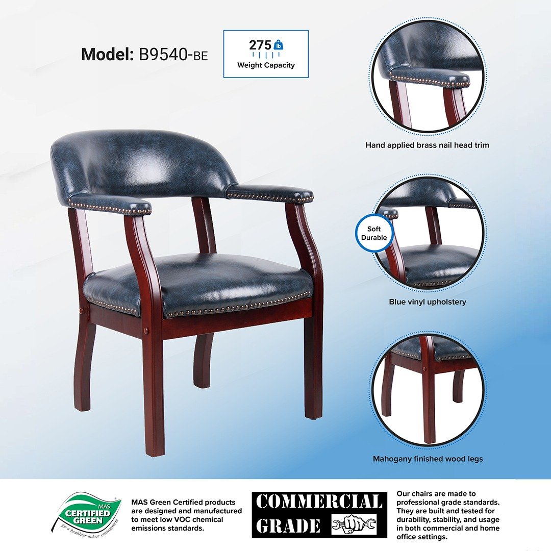 Boss Modern Captain's guest, accent or dining chair in Slate Grade Commercial Grade Linen With Casters