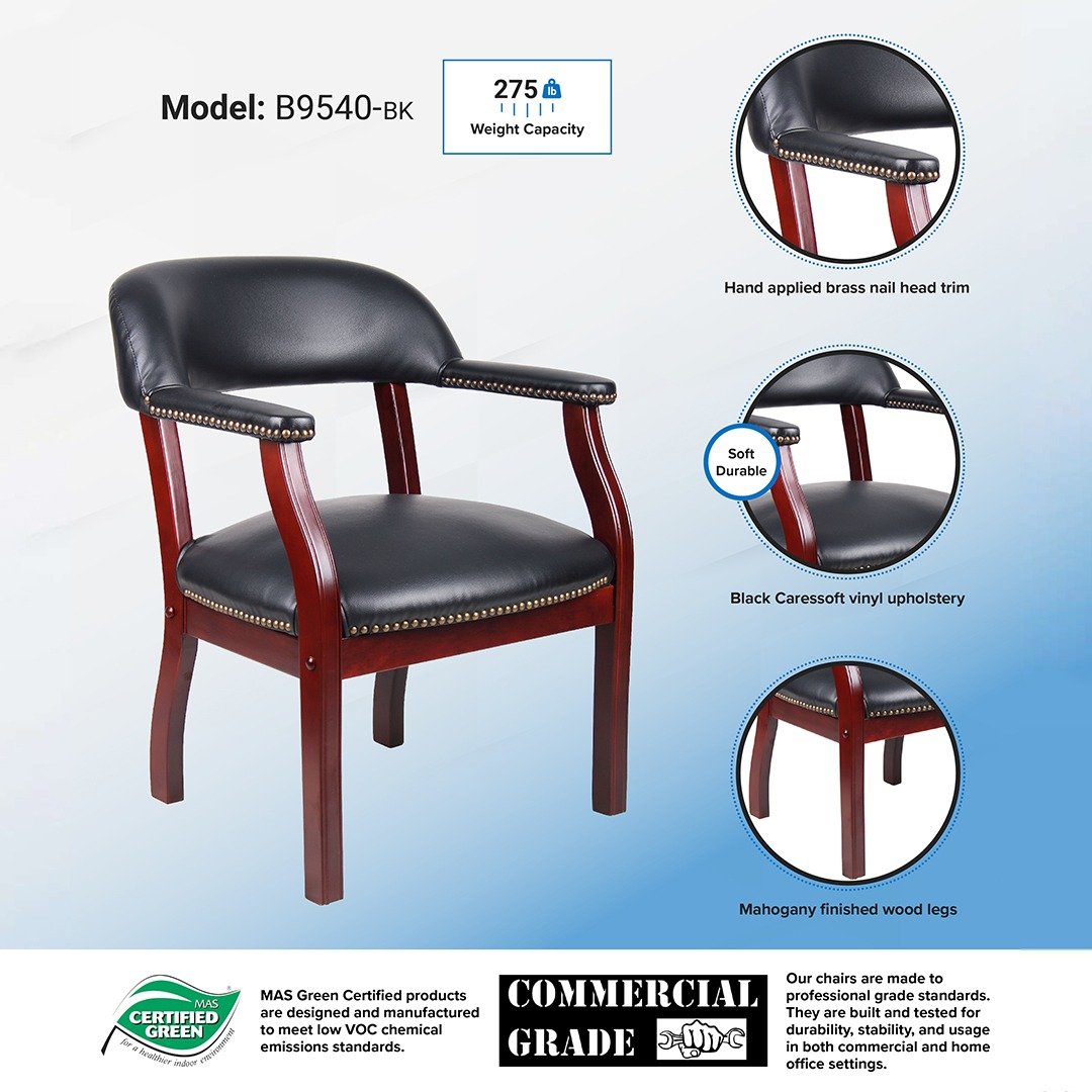 Boss Modern Captain's guest, accent or dining chair in Slate Grade Commercial Grade Linen With Casters