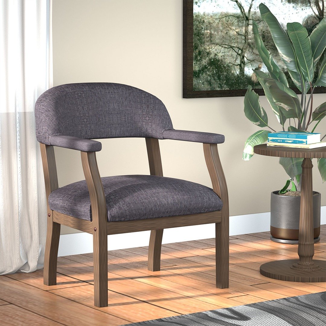 Boss Modern Captain's guest, accent or dining chair in Slate Grade Commercial Grade Linen