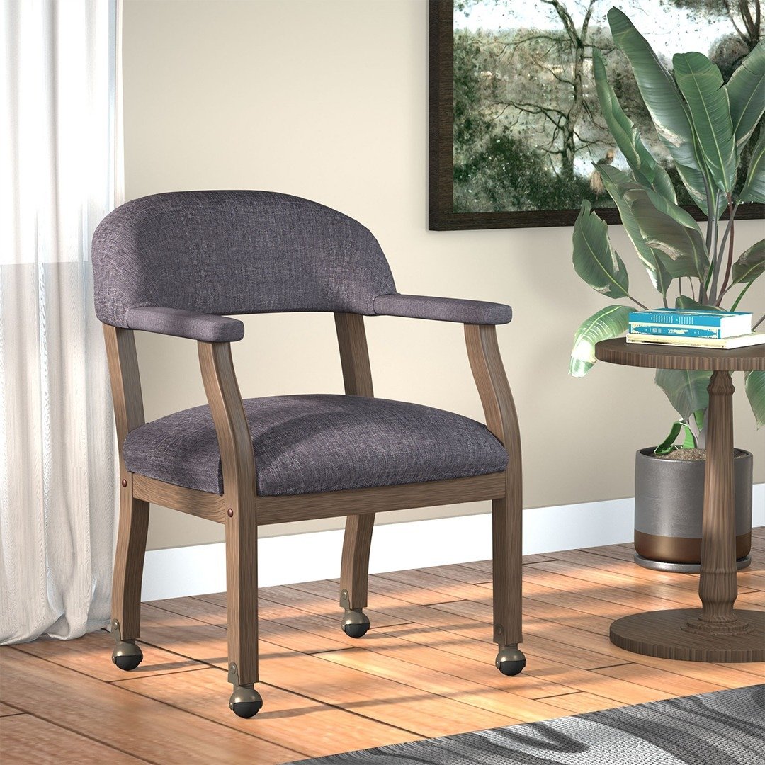 Boss Modern Captain's guest, accent or dining chair in Slate Grade Commercial Grade Linen With Casters