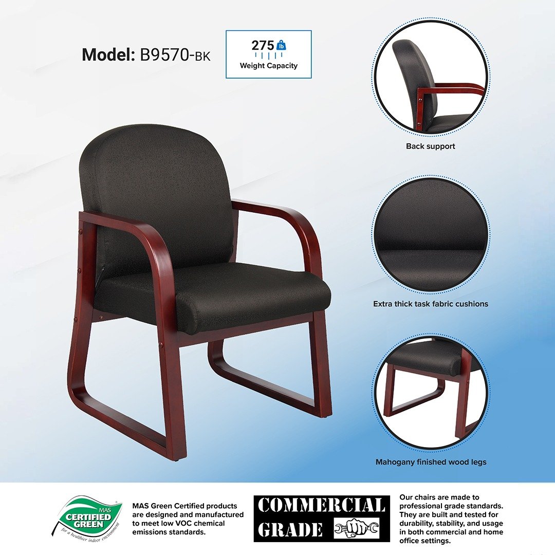 Boss Mahogany Frame guest, accent or dining chair In Black Fabric