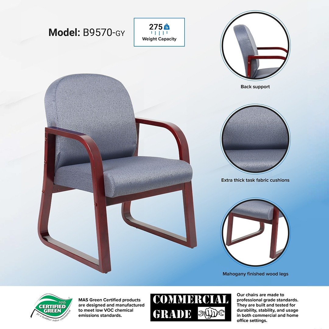 Boss Mahogany Frame guest, accent or dining chair in Grey Fabric