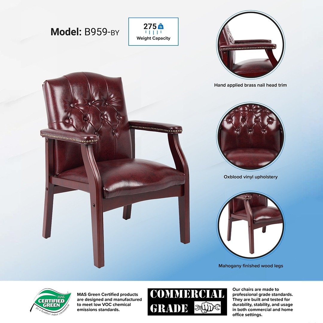 Boss Traditional Oxblood Vinyl guest, accent or dining chair W/ Mahogany Finish - Image 6