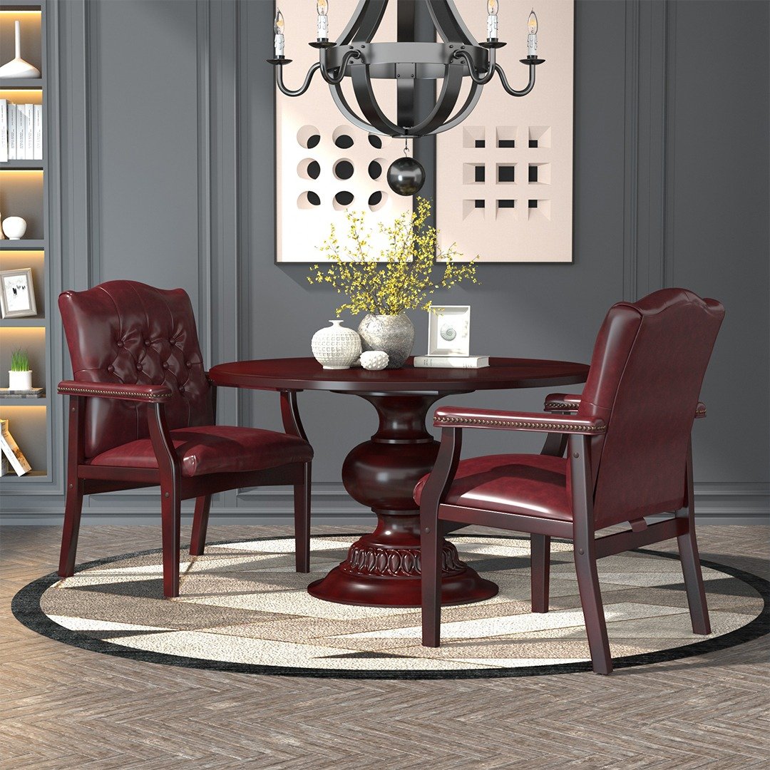 Boss Traditional Oxblood Vinyl guest, accent or dining chair W/ Mahogany Finish - Image 7