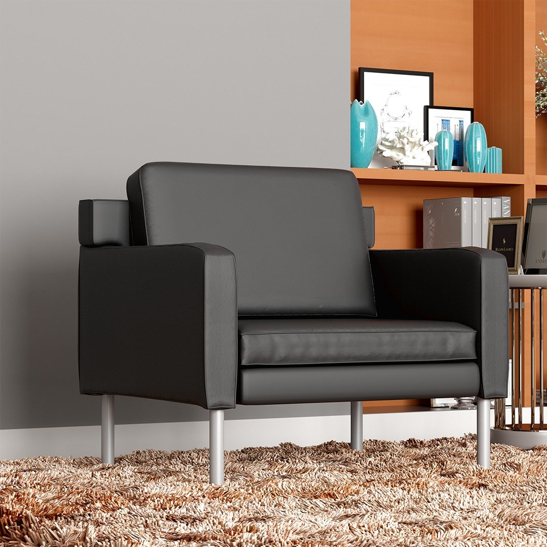 Boss Leather Sled Base Side Chair, Grey