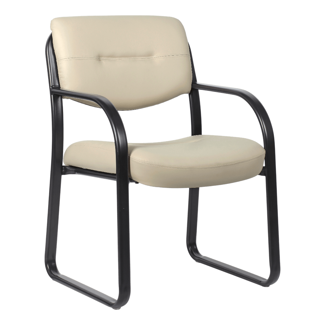 Boss Leather Sled Base Side Chair, Beige