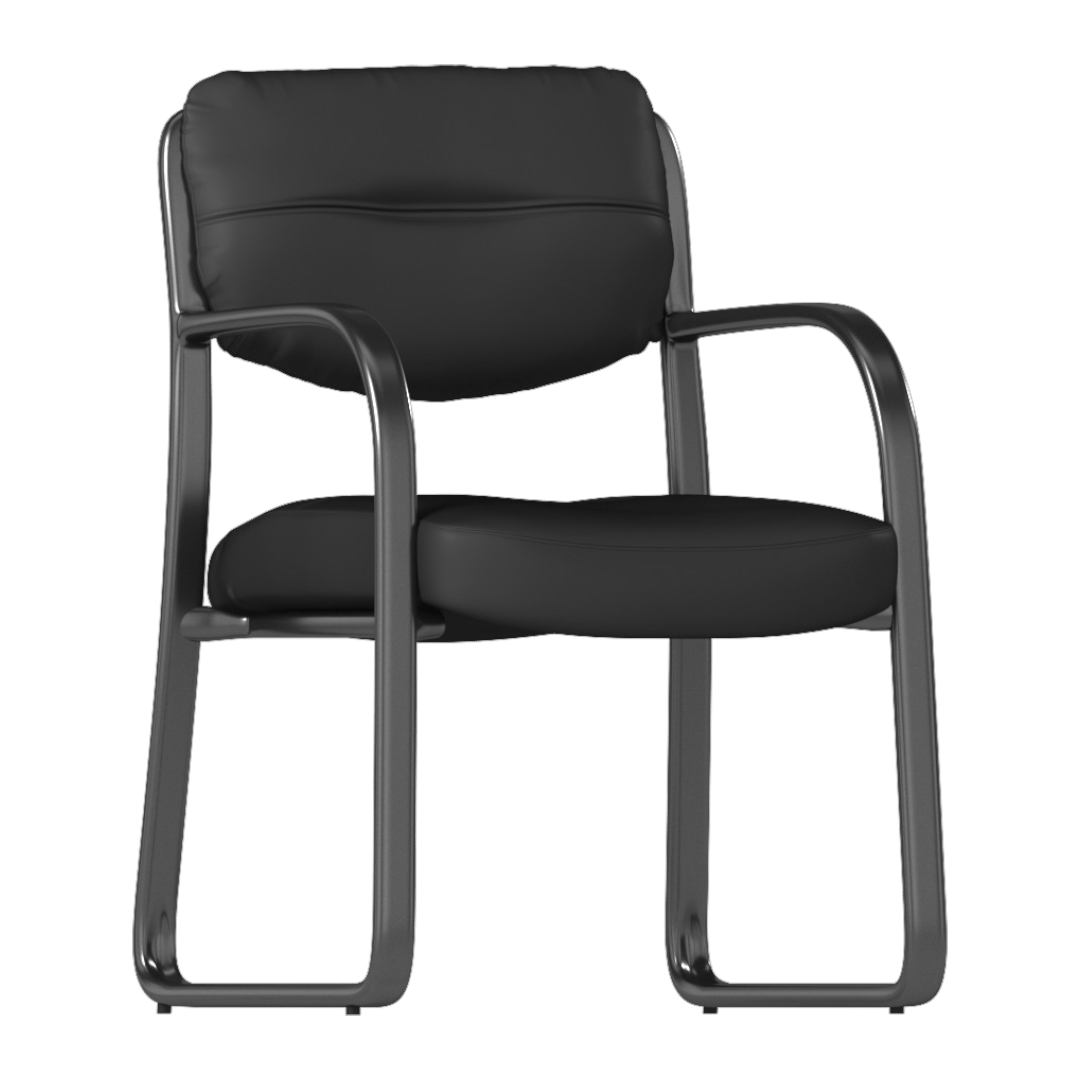 Boss Leather Sled Base Side Chair, Black