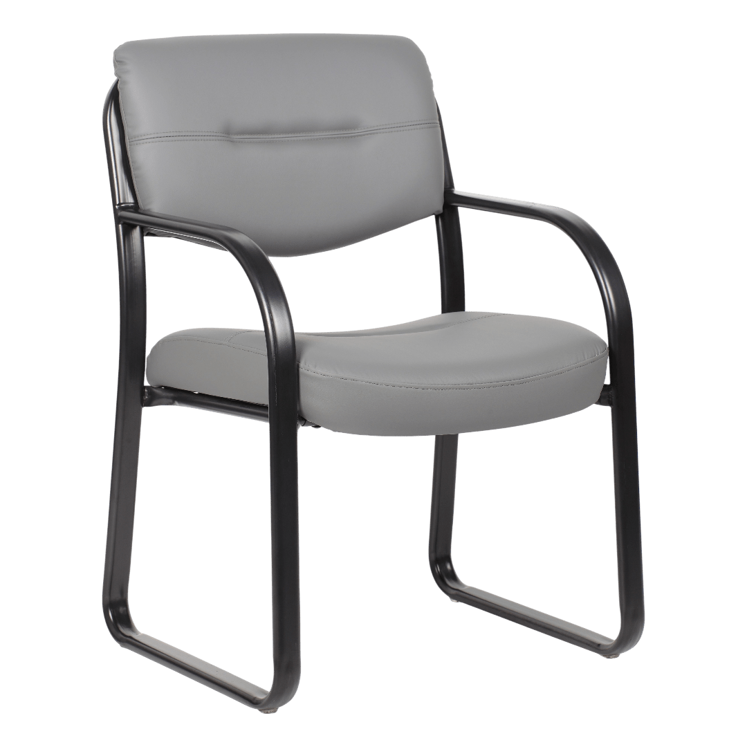 Boss Leather Sled Base Side Chair, Grey