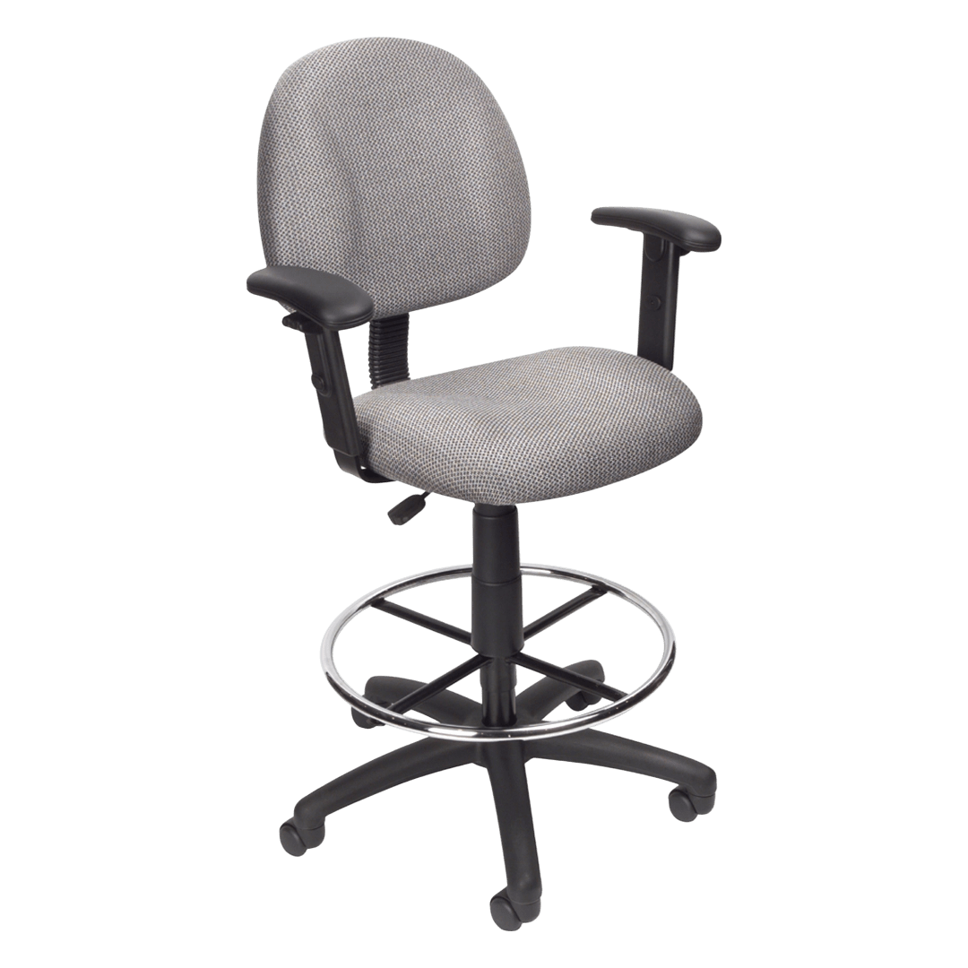 Boss Drafting Stool (B315-Gy) W/Footring And Adjustable Arms