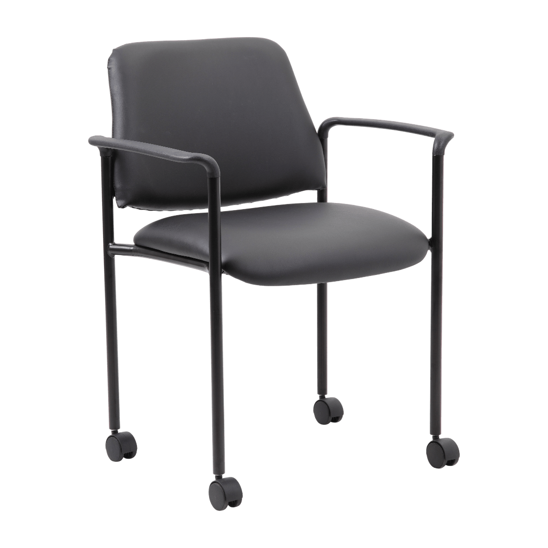 Boss Square Back  Diamond Stacking Chair W/Arm In Black Caressoft