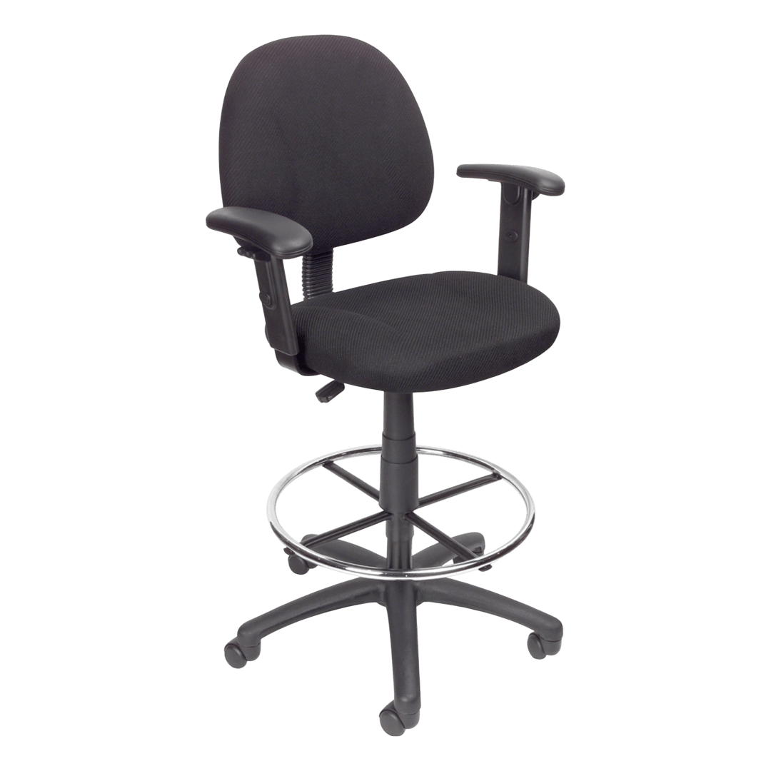 Boss Drafting Stool (B315-Bk) W/Footring And Adjustable Arms