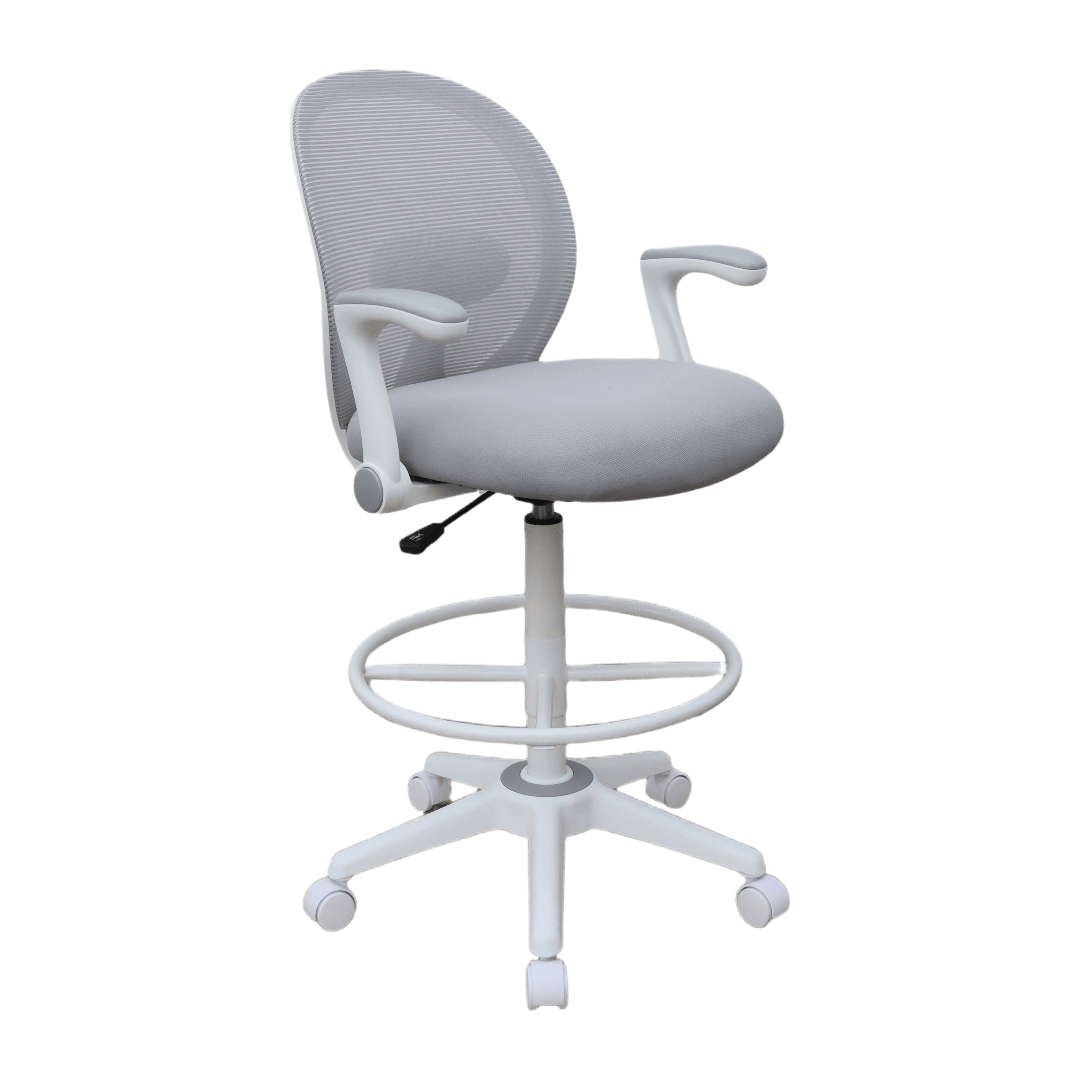 Boss Grey Mesh, Flip Arm, Stool, White Frame