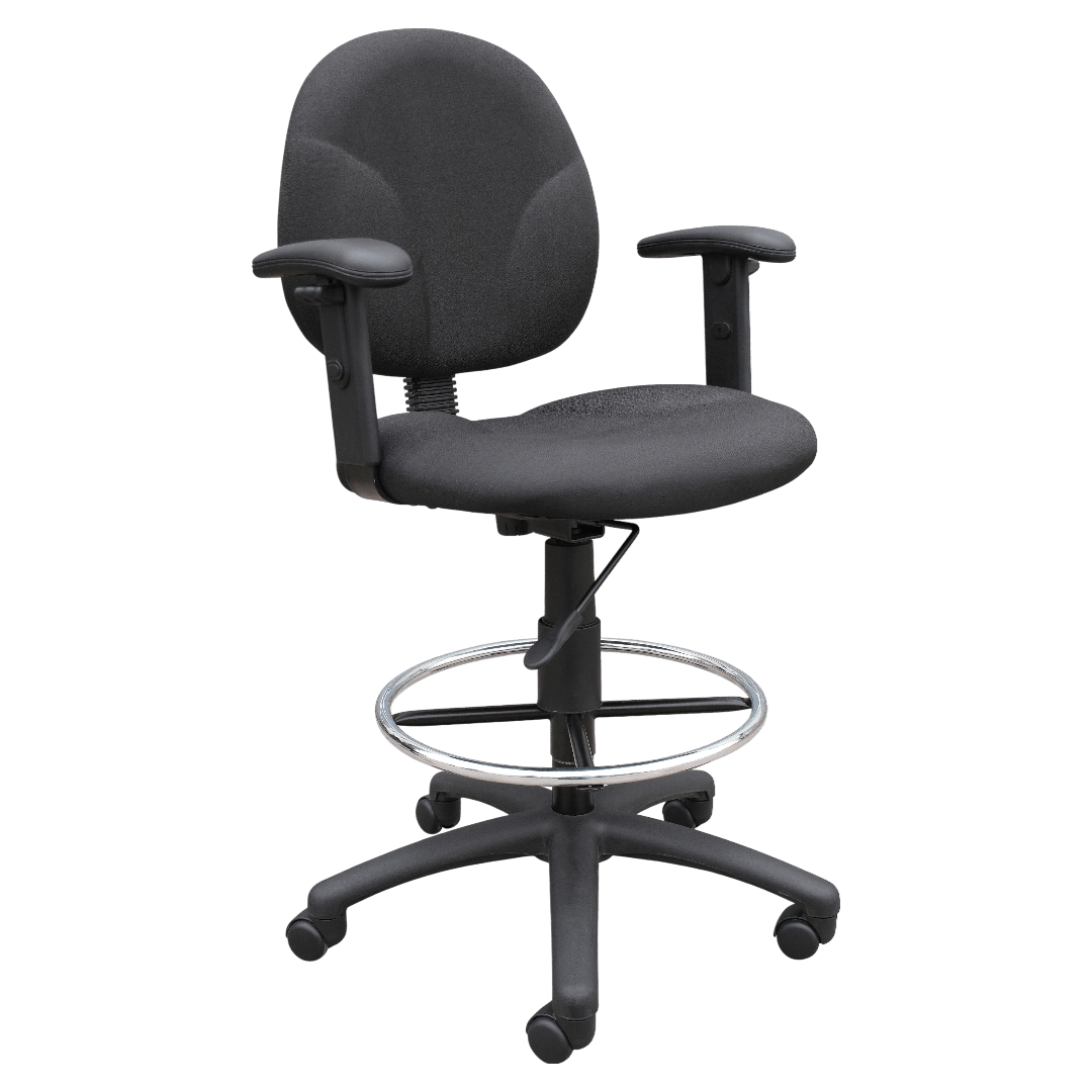 Boss Black Fabric Drafting Stools W/Adj Arms & Footring