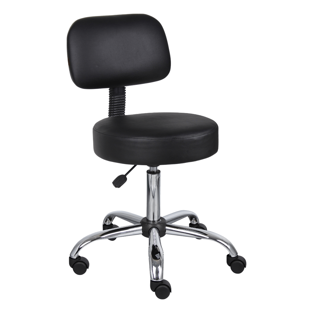 Boss Black Antimicrobial Vinyl Medical Stool W/ Back Cushion