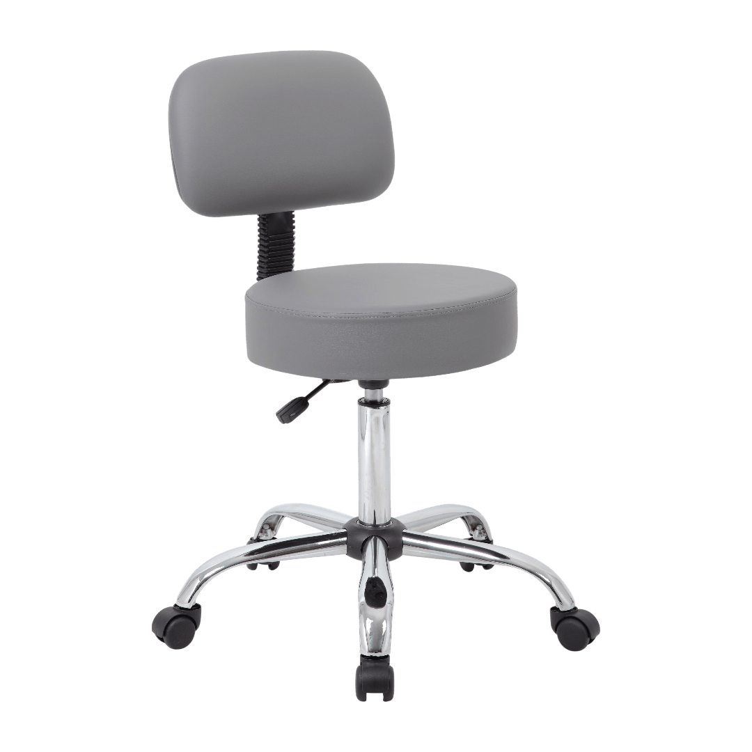 Boss Grey Antimicrobial Medical Stool W/ Back Cushion
