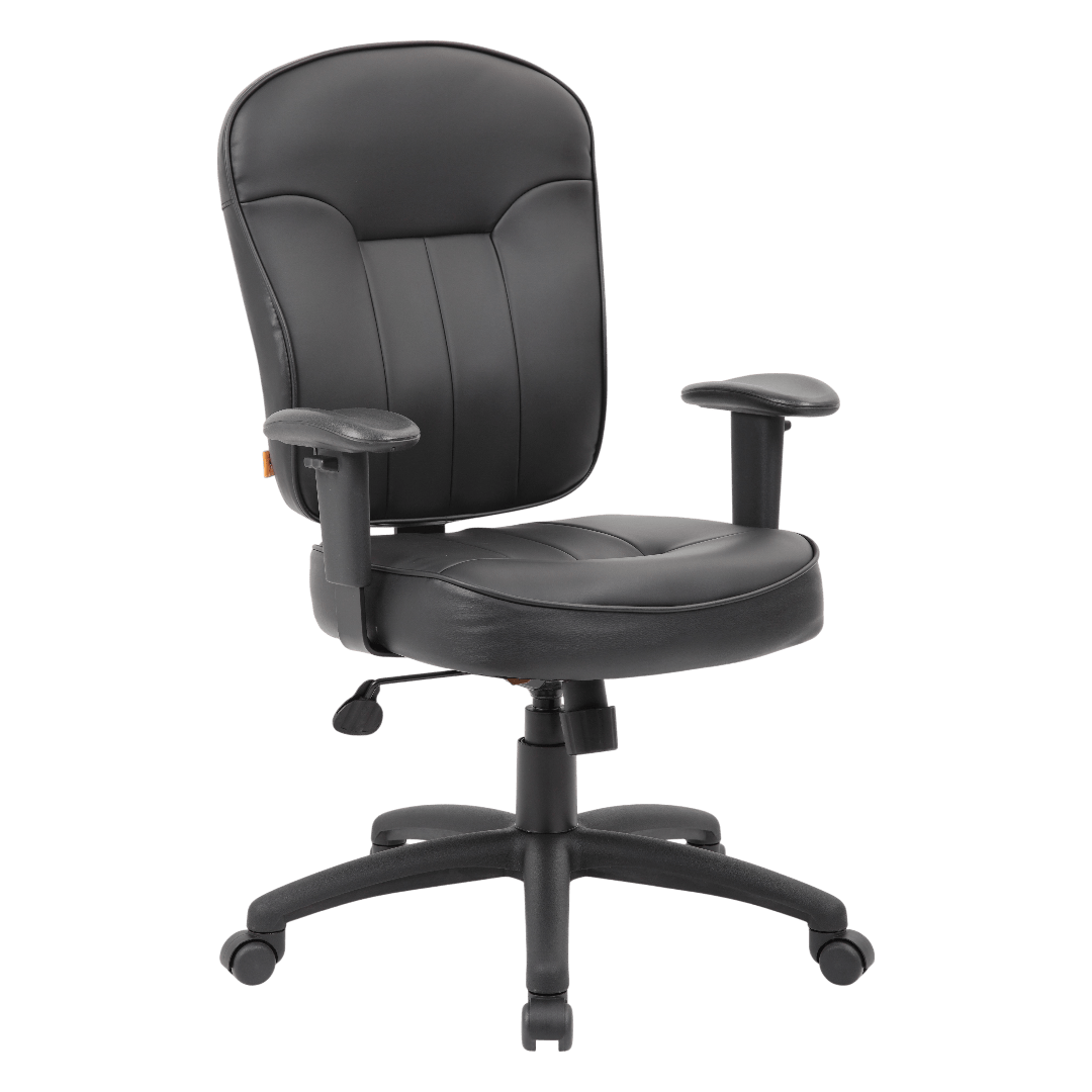 Boss Black Leather Task Chair W/ Adjustable Arms