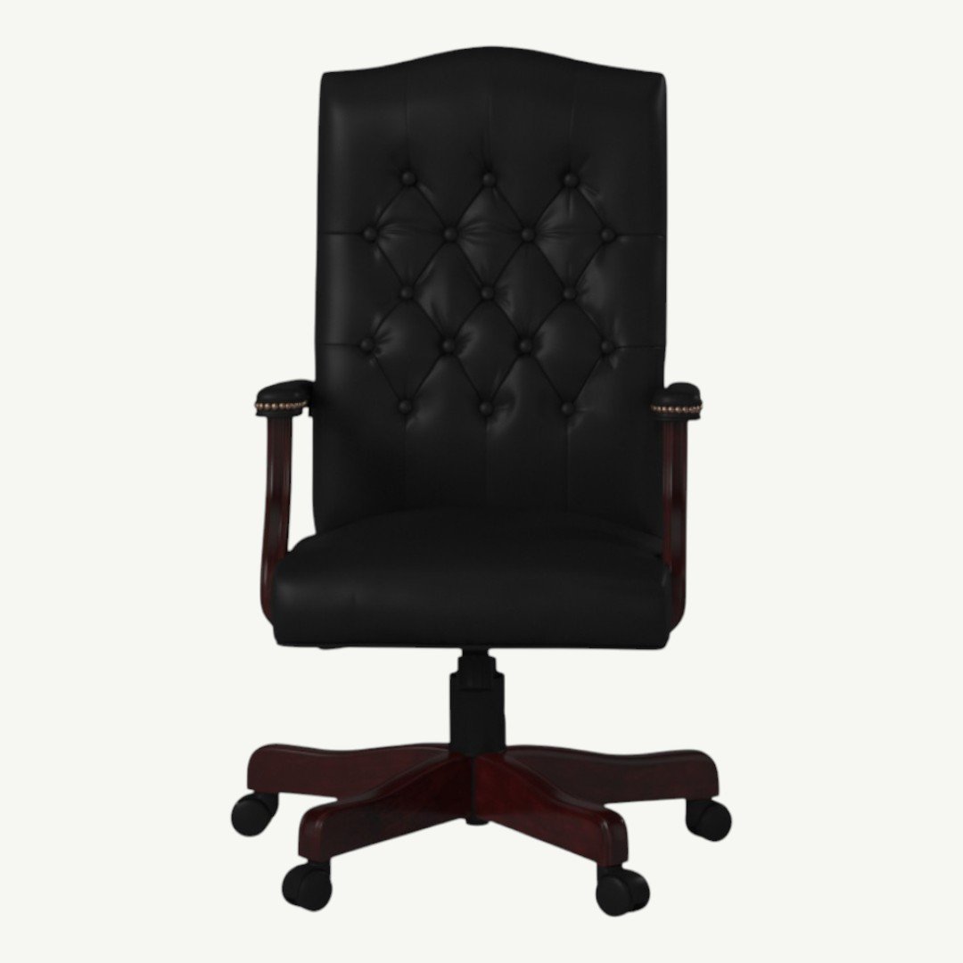 Boss Classic Black Caressoft Chair With Mahogany Finish Frame