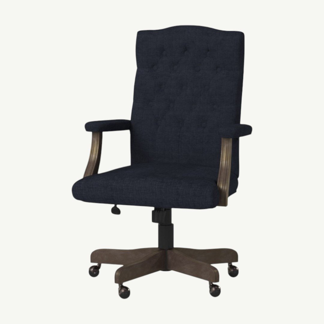 BOSS Executive Navy Commercial Grade Linen Chair With Driftwood Finish Frame