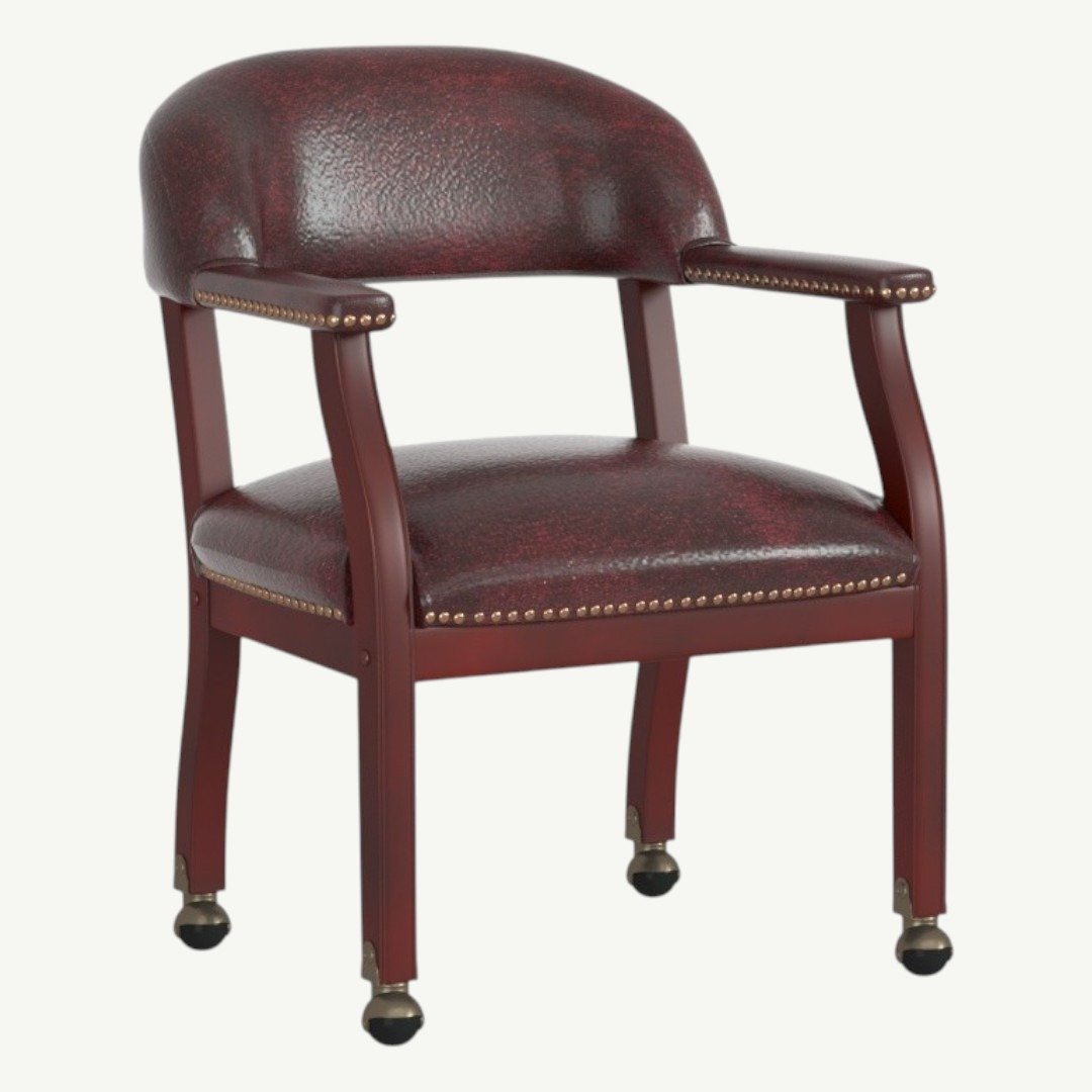 Boss Captain's guest, accent or dining chair in Burgundy Vinyl W/ Casters